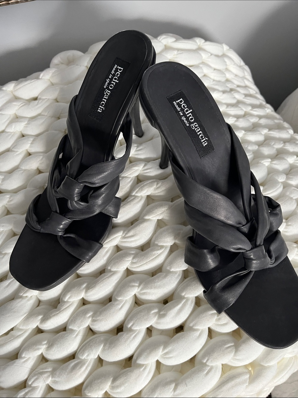 Pedro Garcia Black Knotted Leather Stiletto Mules
